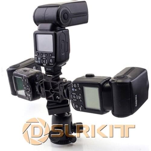 Triple Hot Shoe Mount Adapter Flash Light Stand Umbrella Holder Bracket