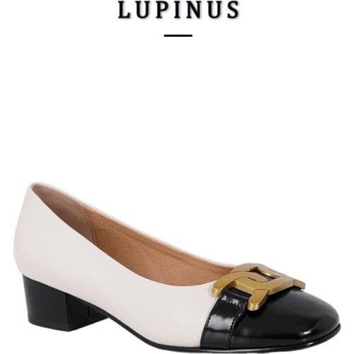 Genuine Leather High Heels Women Round Toe Mixed Color Pumps Women 2021 Spring/Summer High Quality Office Working Women Shoes