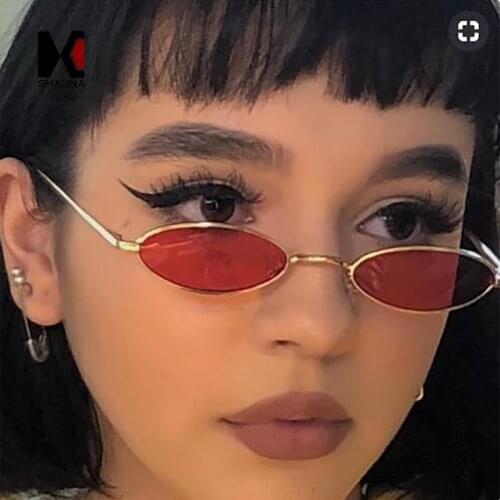 SHAUNA Trending Women Small Oval Sunglasses Fashion Metal Frame Men Clear Red Lens Shades UV400