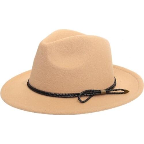 Winter Men Floppy Vintage Solid Color Wide Brim Belt Cap Bowler Fedora Hats