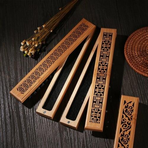 1 pc Retro Bamboo Incense Box Hollow Carved Desktop Ornament Censer Ash Catcher Incense Holder Incense Burners Home Decor