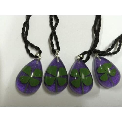 FREE SHIPPING 10 pcs natural four leaf clover noble purple color drop shape charming pendant