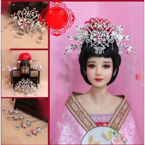 306 Silver Rose Hair Tiara Chinese Princess Empress Hair Tiara Cosplay TV Play Photography Vintage Handmade Tiara