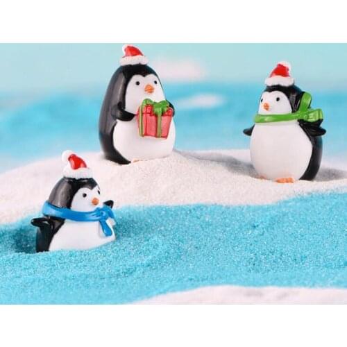 4pc Cute Christmas Penguin Figurine Model Garden Fairy Ornament Glass DIY Accessories Home Decoration Decor Miniature Toy Craft