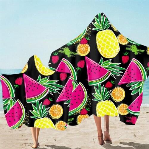 Free shipping Tropical Summer Flower Palm Watermelon Pineapple Sea Hooded Towel For Sports Gym Spa Surfing Swim Bath Beach