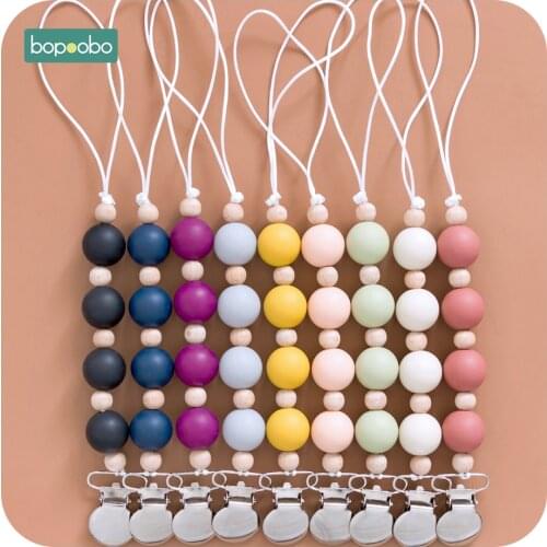 Bopoobo Pacifier Clip Silicone Beads Baby Teether Holder for Nipples Rodent Toys Nursing Tiny Rod Wooden Teether Baby Products