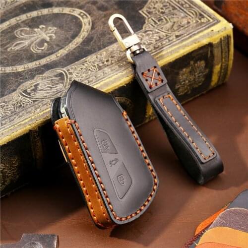 Genuine Leather Car Key Case Cover for VW Volkswagen Golf 8 Mk8 2020 Skoda Octavia Smart Keyless Remote Holder Accessories