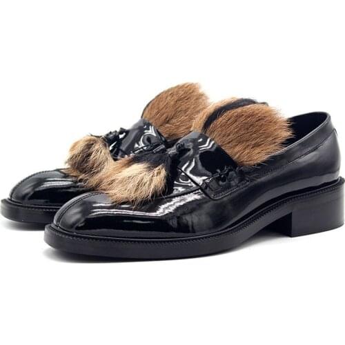 High Quality European Men Dress Shoes Genuine Leather Luxury Fur Increase Mens Social Shoes Black Slip On Footwear Man 3.5-10T