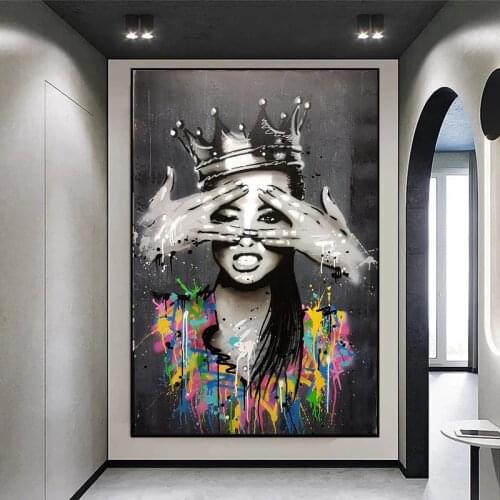Graffiti African Women Canvas Painting Abstract Wall Art Crown Poster Print Wall Picture for Living Room Home Decoration Cuadros