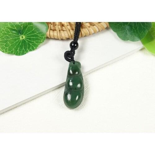 Chinese Nephrite Emerald gemstone peas shape jewelry stone crafts unique Medieval Collection Gift birthday present