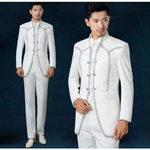 Suit + Pants New Formal Dress Mens Singer Costume Clothes Wedding Dress Chinese Style Suit Groom Formal Dress