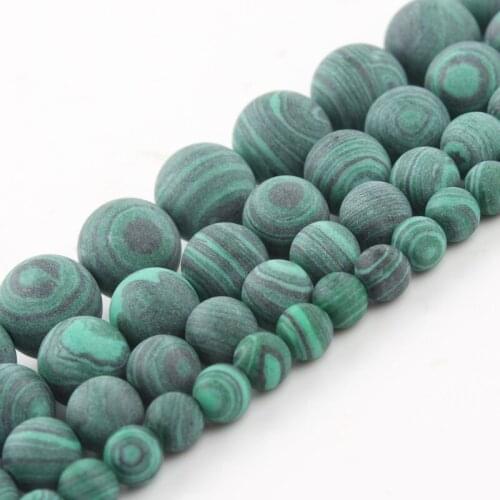 Matte Frosted Green Malachite Beads Round Loose Stone Beads for Jewelry Making DIY Charm Bracelet Necklace 4/6/8/10/12mm 15 inch