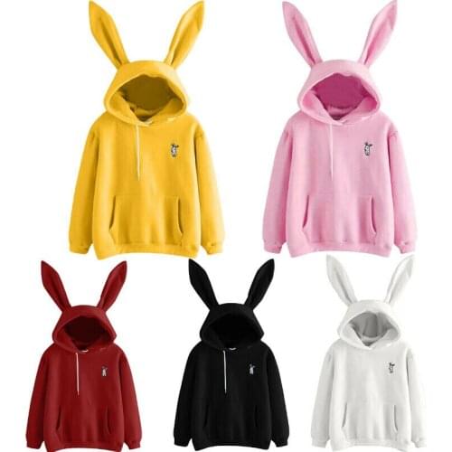 Fashion Cute Girl Sweatshirt Bunny Rabbit Ears Hoodie Hoody Women Casual Hoodies Sweatshirt Pullover Sweatshirt Jumper Hooded