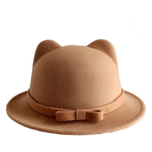 Fedora small ears cute autumn and winter felt hat bow accessories new Panama men’s and women’s Fedora men’s hat шляпаженская