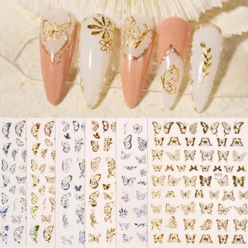 1pcs 3D Butterfly Nail Art Stickers Adhesive Sliders Laser Gold Silver Nail Transfer Decals Foils Wraps Decorations New 867-871