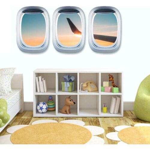 3pcs Landscape Wallpaper Airplane Wall PVC Stickers Decal Art Mural Window View Home Decoration Living Room Wallpaper