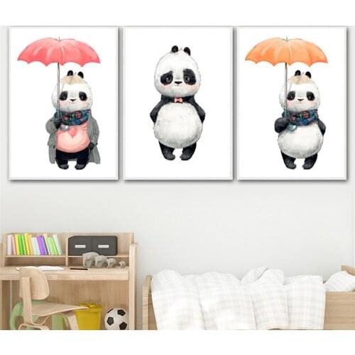 Baby Girl Nursery Wall Art Canvas Anime Poster And Prints Cute Panda Minimalist Art Scandinavian Painting Aesthetic Room Decor