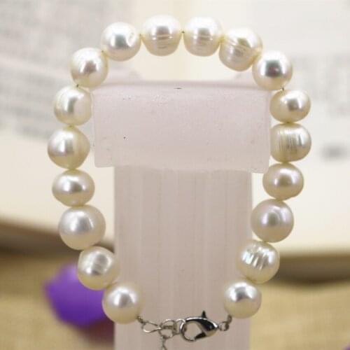 New Fashion Women Bracelet 10-11mm Charms Natural White Freshwater Cultured Pearl Thread Beads Bangle Diy Jewelry 7.5inch B3128