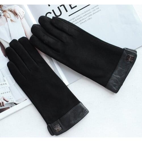 Bickmods New Women Leather Gloves Short Style Black Fashion Kid Suede Gloves To Keep Warm In Winter
