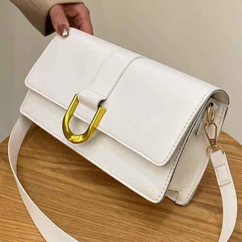 Solid Color Flap Baguette Shoulder Crossbody Bags For Women 2021 PU Leather Womens Designer Handbag Travel Female Messenger Bag