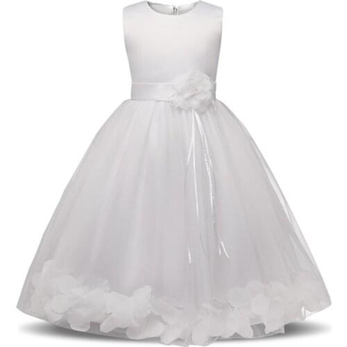 White Lace Flower Girls Dress Children Girls Wedding Evening Formal Long Gown Princess Winter Party Clothing Size 4-10 Years