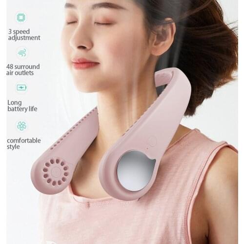 Summer Mini Hanging Neck Fan Usb Rechargeable Fan Air Cooler Portable Dumbbell Fan For Office Travel Sports Fan