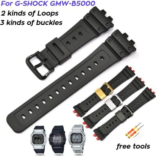 Rubber Band for Casio G-SHOCK GMW-B5000 GMWB5000 Resin Watch Band Strap w Steel Loop Convex Connector Wrist Bracelet Belt