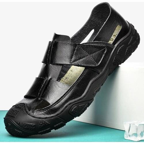 Summer Mens Sandals Genuine Leather Slippers Beach Outdoors Comfortable Hiking Non-slip Water Shoes