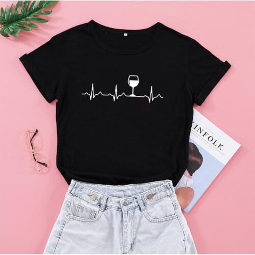 SeeYouShy Woman Tshirts Short Sleeve Around Neck Casual T Shirt for Women Wine Glass ECG Printing Harajuku Ulzzang Clothing Tops