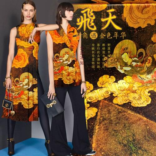 Printed silk stretch satin 19momme in 118cm Width High Quality Digital Printed Women Silk Dress Fabric