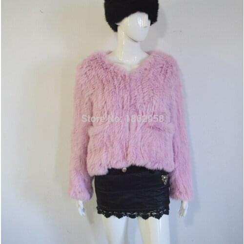 SJ133 Beautiful 2019 Australia Designer 1*1 Thick Knitting Hand Made Rabbit Fur Coat