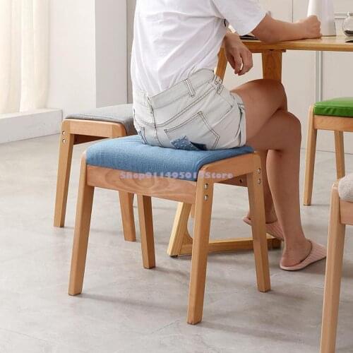 Japanese Style Nordic Solid Wood Fashion Living Room Small Chair Household High Stool Soft Surface Dining Stool Adult Stool