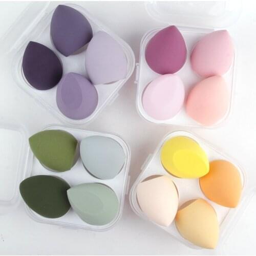 4Pcs/Box Makeup Sponge Cosmetic Puff Makeup Blender Foundation Powder Sponge Stand Beauty Egg Set Dry&Wet Use Women Make Up Tool