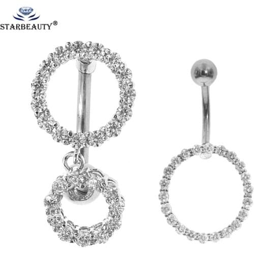 Starbeauty 1Pc Full Round Full CZ Dangle Ball Button Barbell Bar Belly Navel Ring Body Piercing women' Fashion Gift
