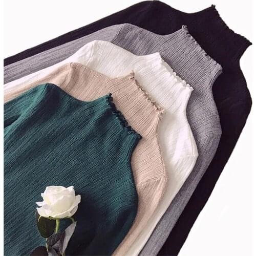 Wooden ear turtleneck sweater women 2021 autumn and winter new Korean womens fashion soft slim stretch bottoming sweater