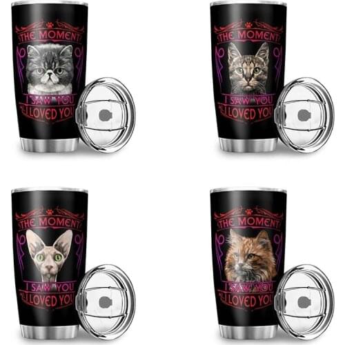 600ML Stainless Steel Thermal Cup Pet Cat Head Printing Double Wall Vacuum Car Cup Travel Mug Reusable Water Cup Coffee Cup