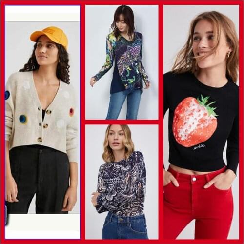 DESIGUAL 2019 NEW Spain Deg style multi type elastic long sleeved single collar knitwear Jersey. Single code XS -XL XXL