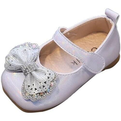 Girls Baby Shoes Square Toe Single Shoes 202 Autumn New Soft Bottom Cute Children Princess Bowtie Shoe