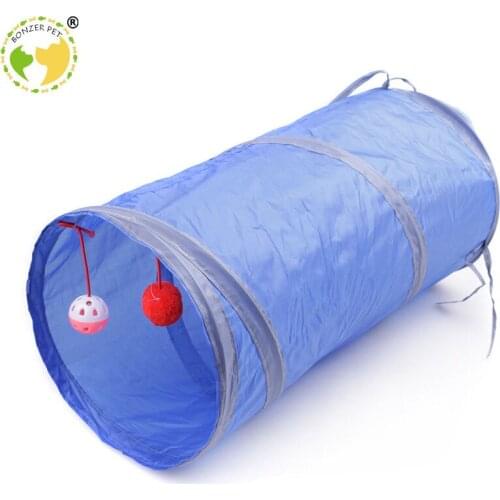 Bonzerpet Cat Tunnel Toy Funny 2 Holes Play Tube Balls Collapsible Crinkle Kitten Exercising Hiding Training игрушки для кошек