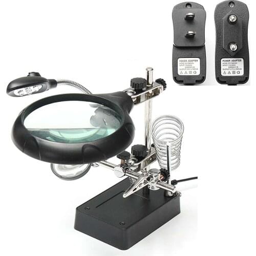 Magnifying Glass Soldering Iron With LED Light 3 Lens Helping Hand Rework Station Repair Welding Tools
