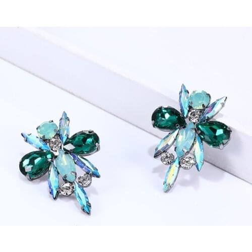 Vintage Black Gold Color Flower Stud Earrings Bohemian Retro Colorful Rhinestone Fashion Earrings For Women Girls Party Jewelry