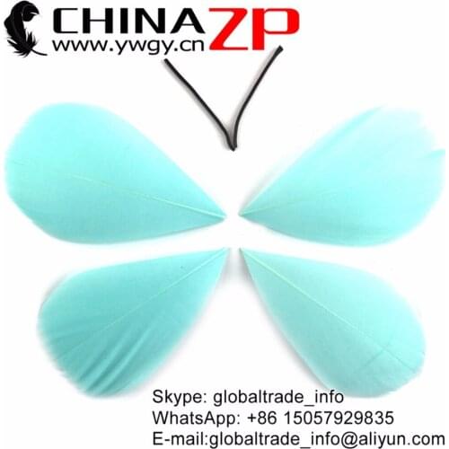 Yiwu ZP Crafts Co., Ltd Cheap Wholesale 100pcs/lot Size 3-7cm Beautiful Dyed Pale Blue Trimmed Natural Goose Feathers