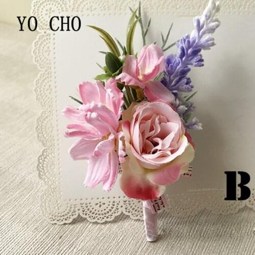 YO CHO Wedding Corsage Pin Flowers Groom Boutonniere Buttonhole Rose Boutonniere Men Wedding Planner Prom Mariage Corsage Flower