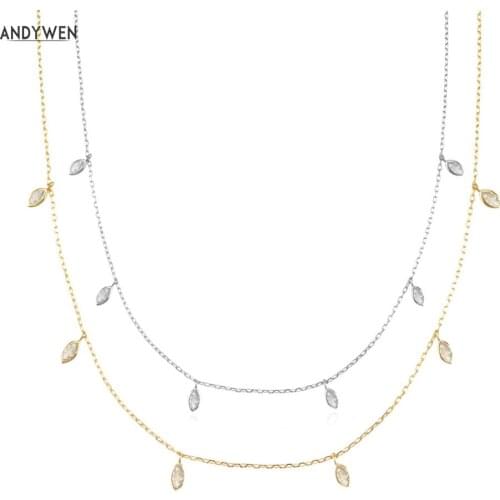 ANDYWEN 925 Sterling Silver Classic Ovals Zircon Charm Long Chain Choker Neclace Women 2021 Wedding Jewelry Fashion Crystal Part