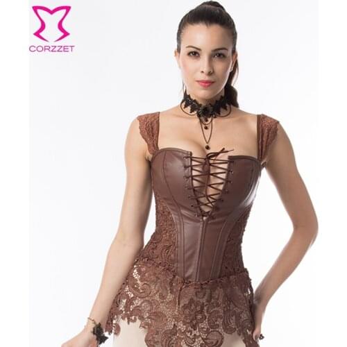 Steampunk Gothic Clothing Women Black Faux Leather Burlesque Waist slimming Corset Dress Corpete Corselet Espartilho Plus Size