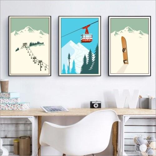 Winter Home Decor Canvas Painting Sports Skiing Art Travel Wall Picture Ski In Snow Mountain For Wall Decorations Bed Room