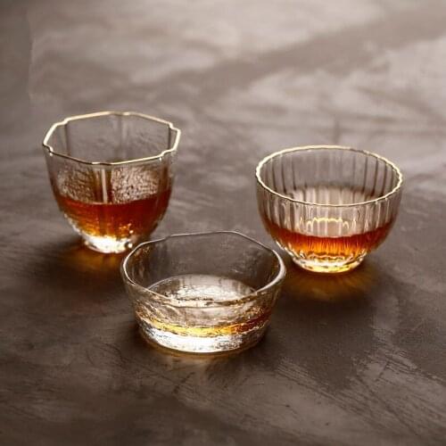 10pcs Glass Tea Cup Hexagon Phnom Penh Tea Cup Master Cup Heat-resistant Hammer Pattern Kung Fu Tea Set Glass