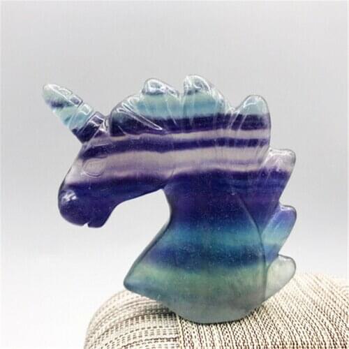 2.0" Natural fluorite Crystal Unicorn Carving Horse head Skull Reiki Figurin