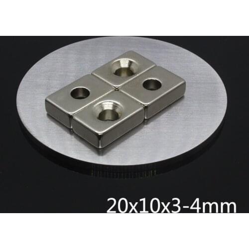 50pcs 20*10*3 mm Hole 4 mm block Super Strong Rare Earth Neodymium Magnets Cuboid Powerful Door Magnet 20 x 10 x 3 mm