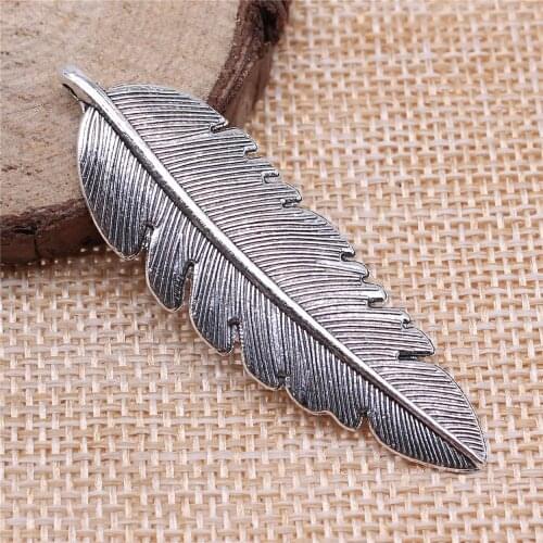 Free shipping 16pcs 56x18mm antique silver Large feather charms diy retro jewelry fit Earring keychain hair card pendant